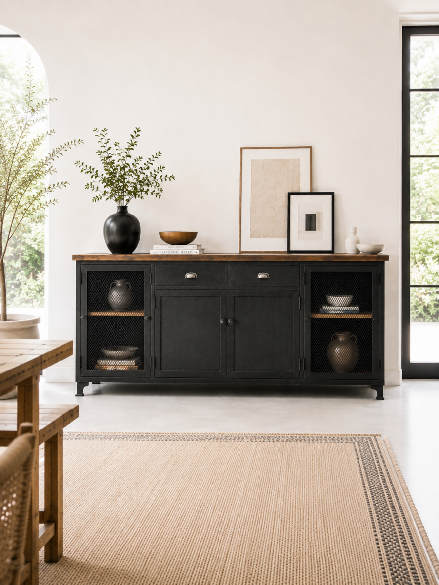 Buffet salon industriel 4 portes et 3 tiroirs | Metal and Woods