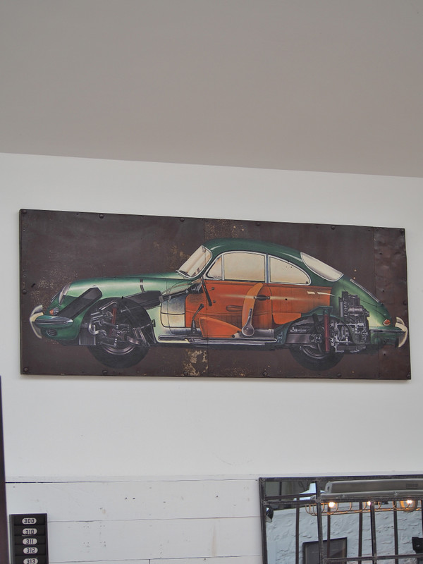 Tableau Porsche 356 écorché en tole peinte