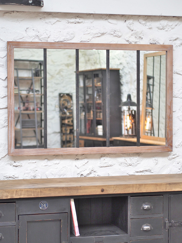 Miroir verrière bois et métal 140×90