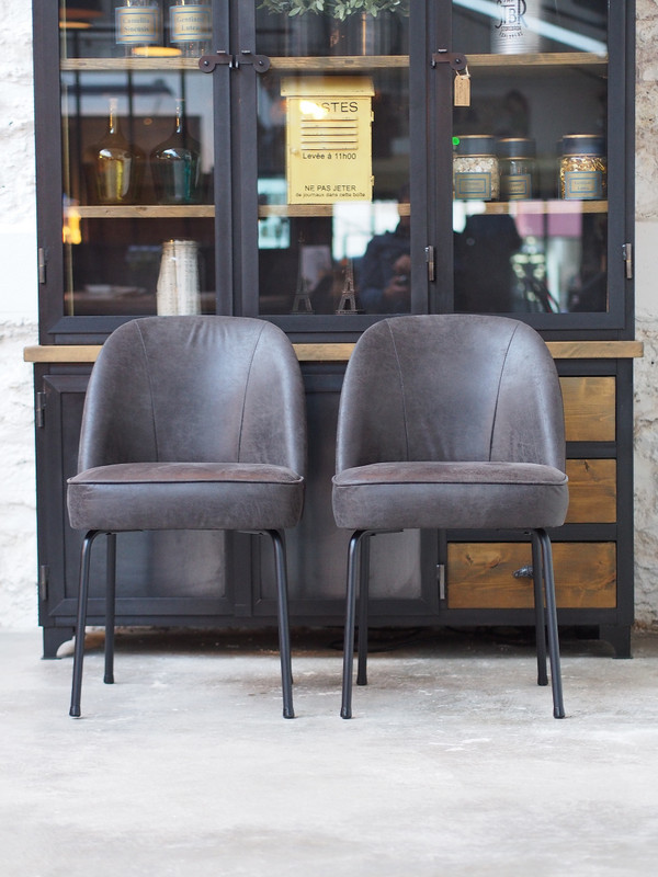 Set de 2 chaises en cuir Staten Noir “expresso”