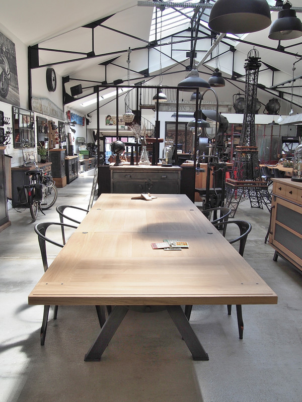 Table industrielle extensible - plateau chêne massif - Metal and Woods