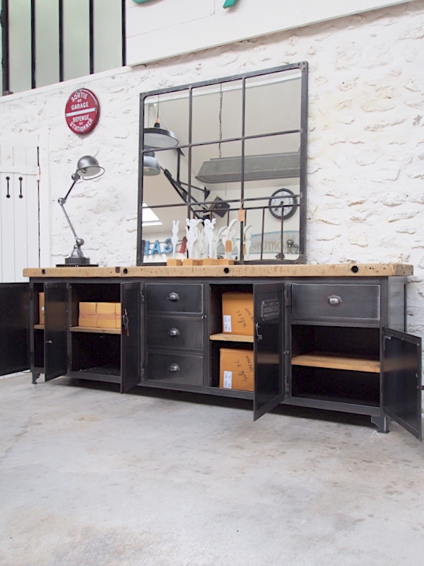 Buffet industriel style établi, 2 portes - Made In Meubles