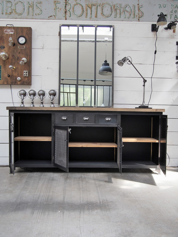 Meuble bas, buffet design Made in France en métal avec plateau