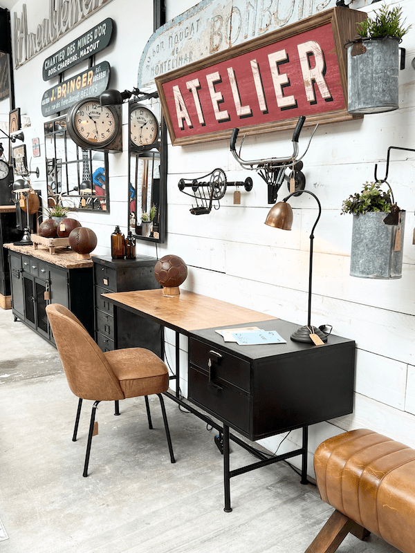 Bureau avec étagère design industriel en bois et métal LUDINE