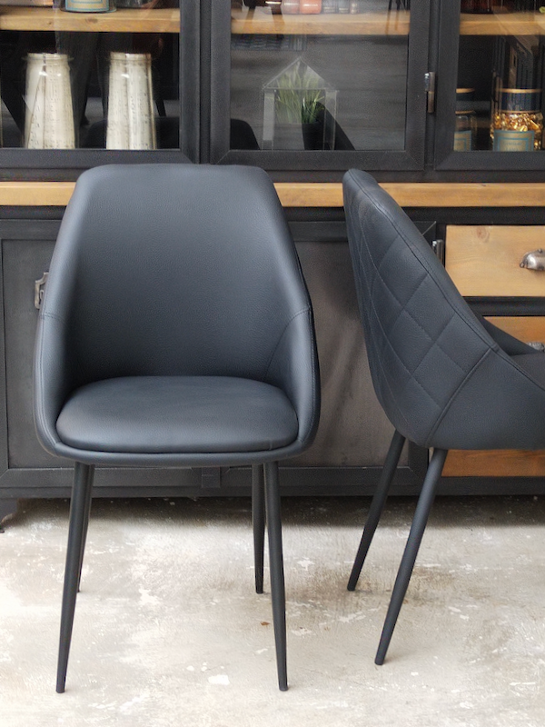 Set de 2 chaises Scandinave simili cuir noir Hudson