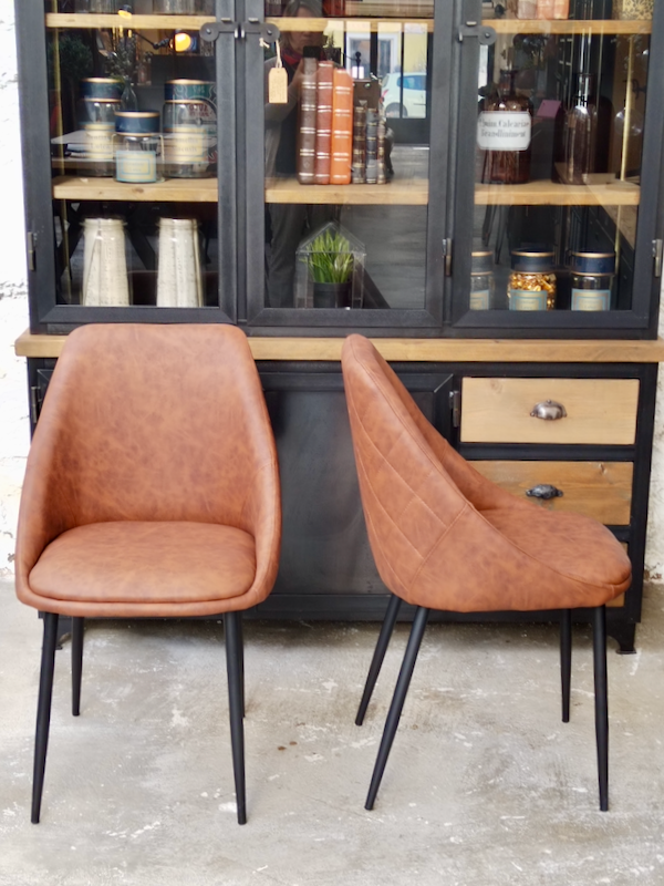 Set de 2 chaises Scandinave simili cuir marron Hudson